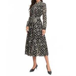NEW MISS FINCH NYC midnight luxe midi dress in gold/black